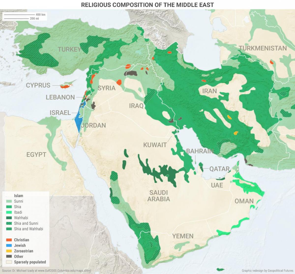 Žemėlapis Saudo Arabijos religijos