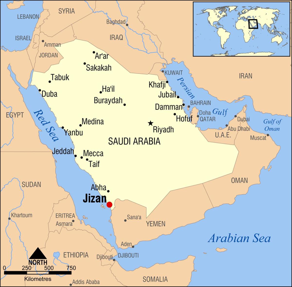 jizan KSA žemėlapyje