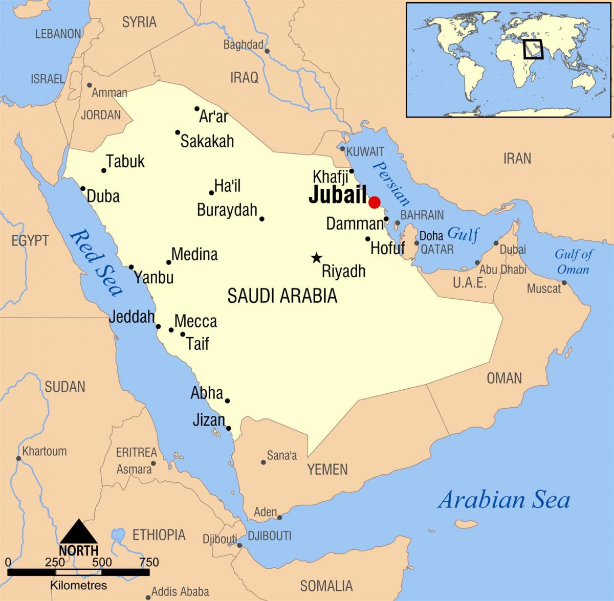 jubail KSA žemėlapyje