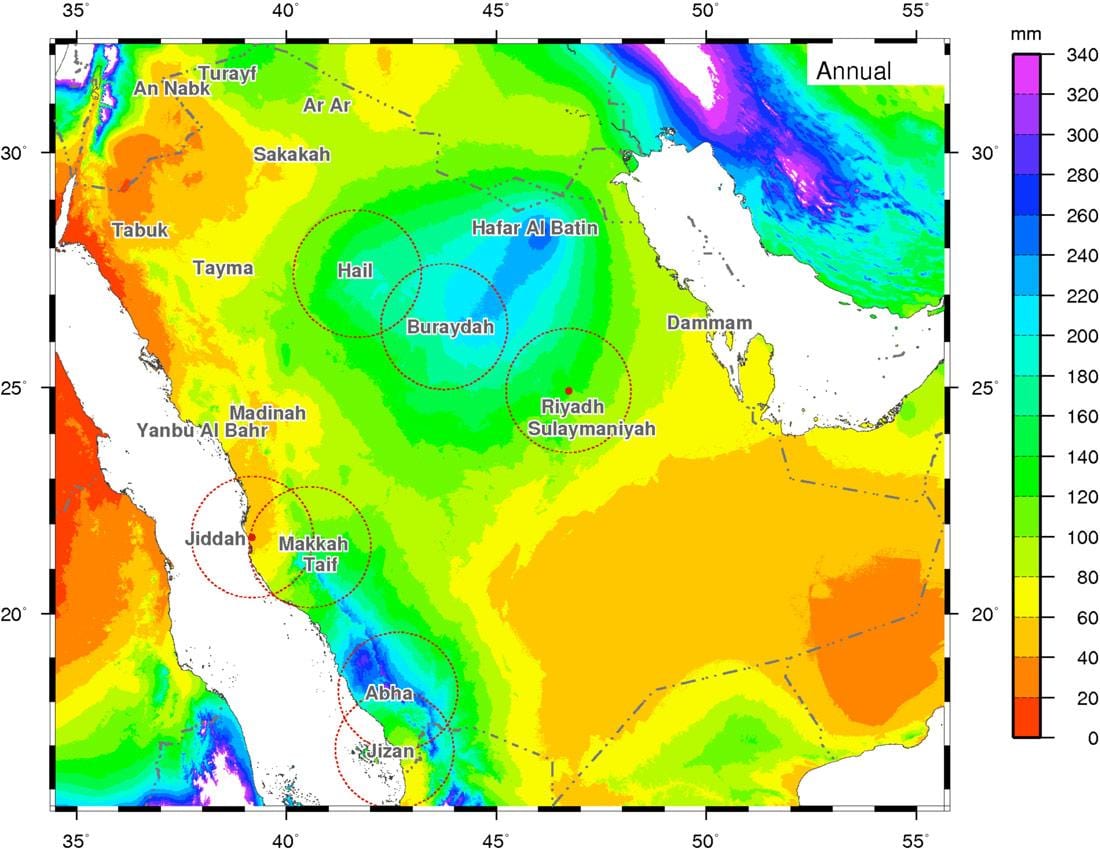 Žemėlapis Saudo Arabijos klimatui