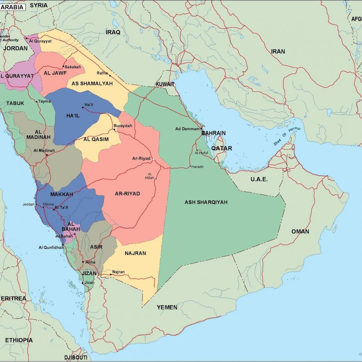 Žemėlapis Saudo Arabijos miestus
