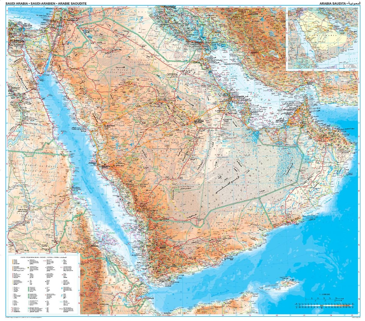 Žemėlapis Saudo Arabija topografinis