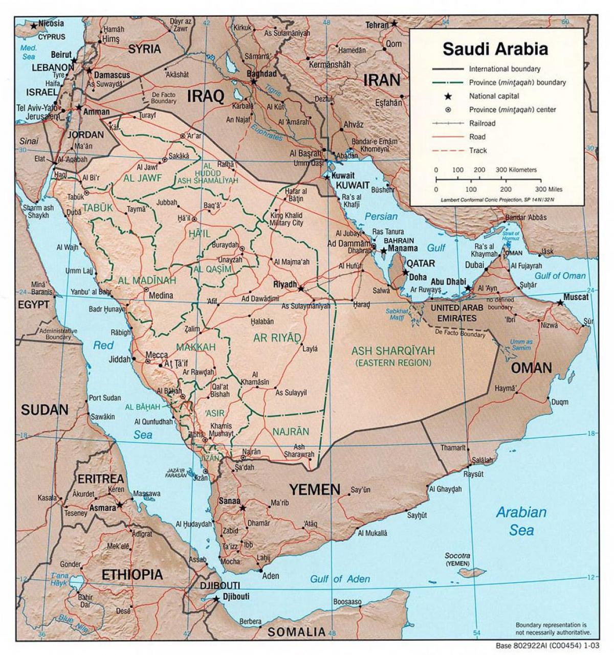 Žemėlapis Saudo Arabija su miestais keliais