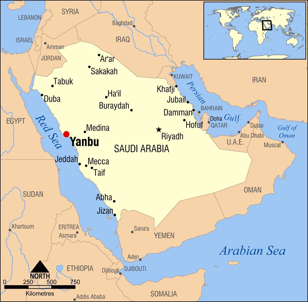 yanbu KSA žemėlapyje