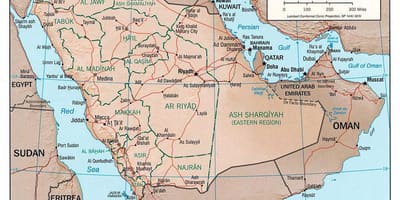 Žemėlapis Saudo Arabija su miestais keliais