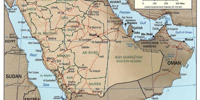 Saudo Arabija geografijos žemėlapio